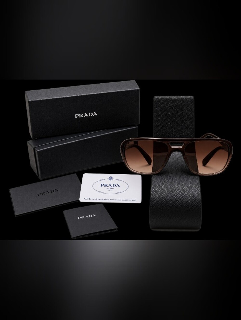 Prada Oversized Acetate Aviators Black Frame Brown Gradient Lens Sunglasses